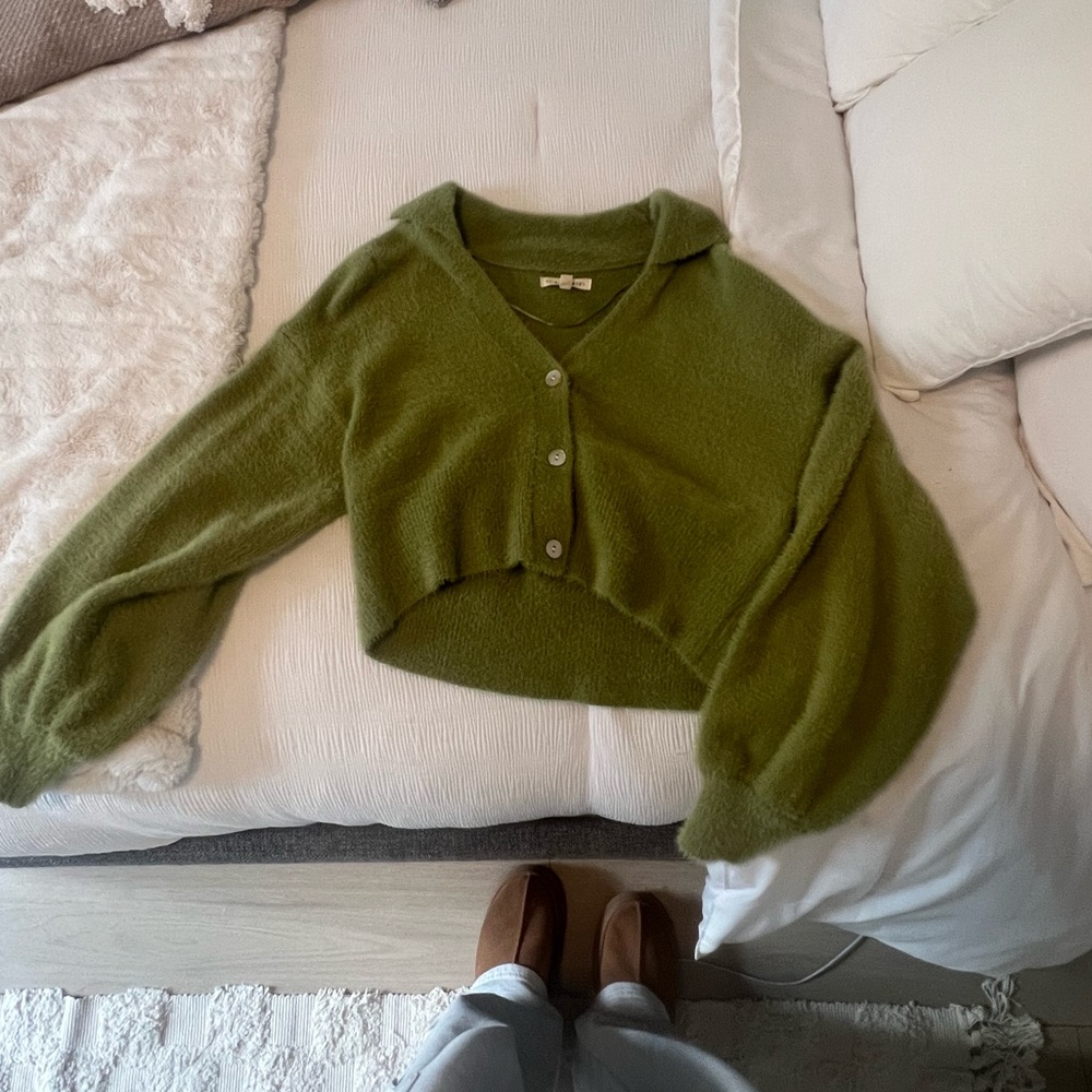 SOFT FUZZY BUTTON UP SWEATER
